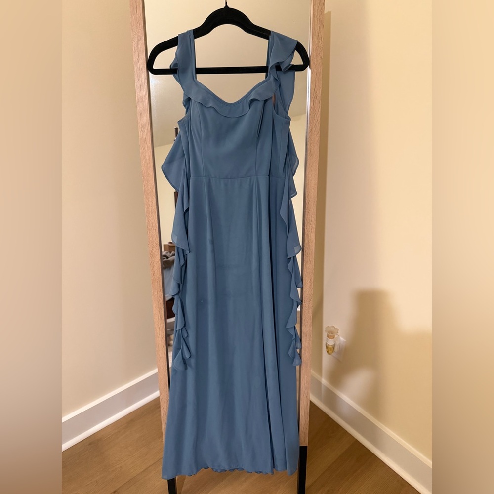 David’s Bridal Ruffle Strap Scoop Neck Chiffon A-Line Dress